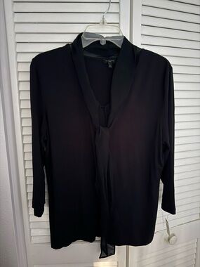 Talbots Black Tie-Neck Long Sleeve Blouse